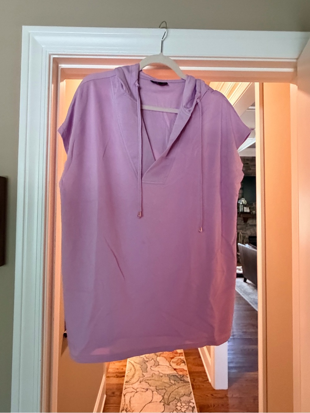 Women's Lavender Short-Sleeve Hooded Tunic Sweatshirt
